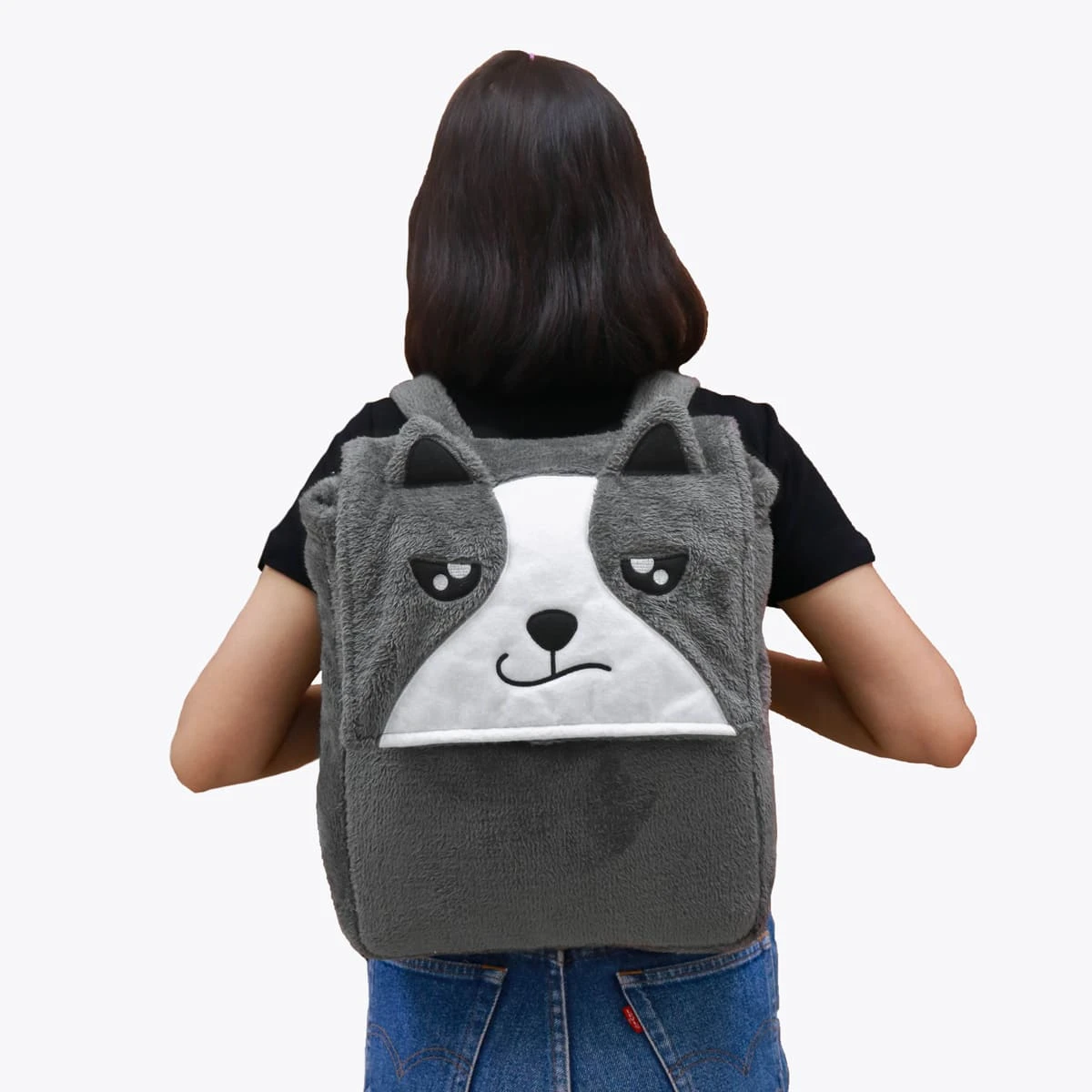 M 3D Embroidery Backpack with Plush Blanket (Grey)