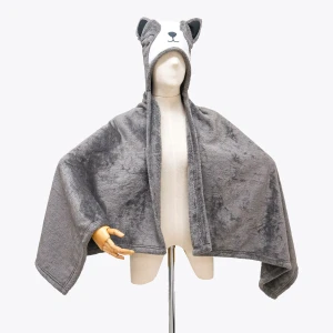 M 3D Embroidery Hooded Plush Blanket (Grey)