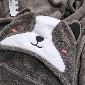 M 3D Embroidery Hooded Plush Blanket (Grey)