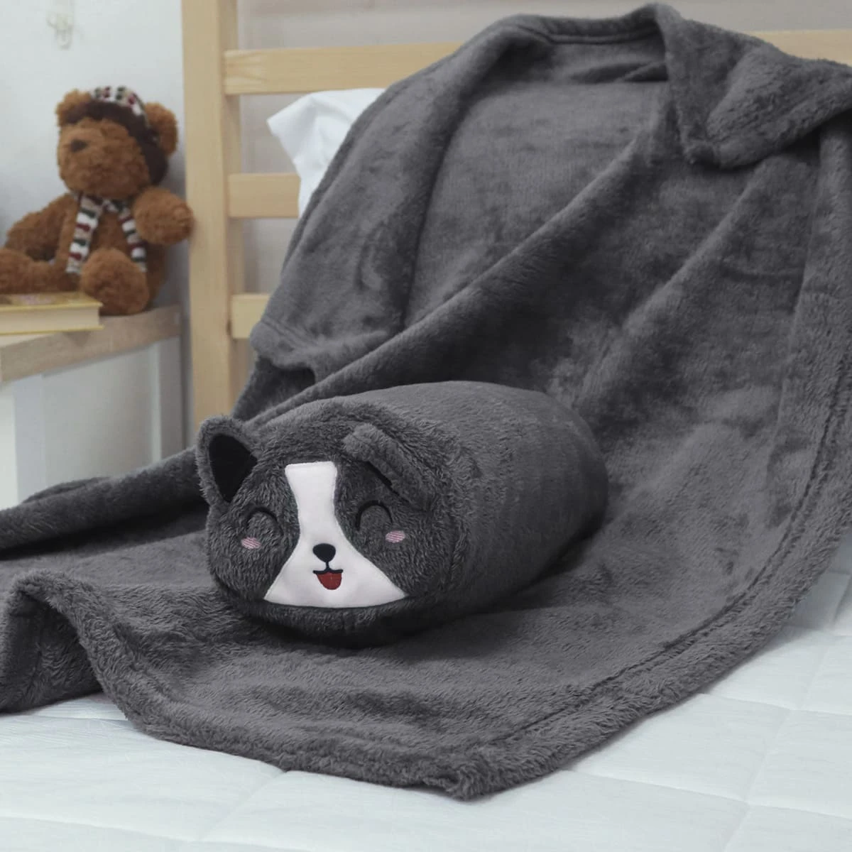 M 3D Embroidery Plush Bolster Blanket (Grey)