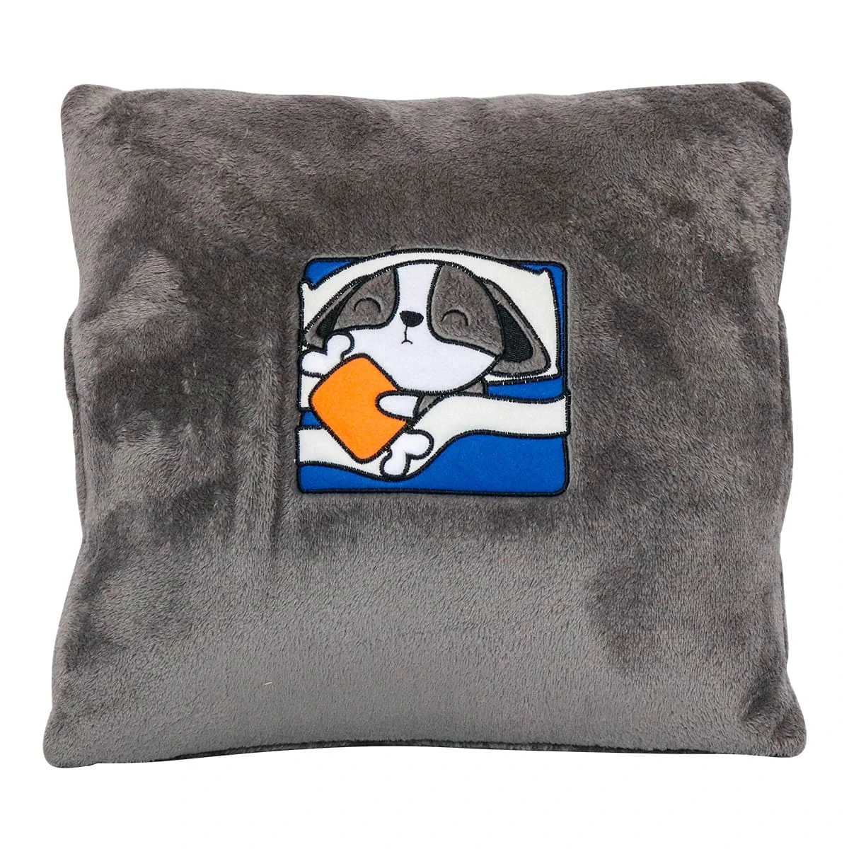 M Embroidery Flannel Hand Warmer Pillow Blanket (Grey)