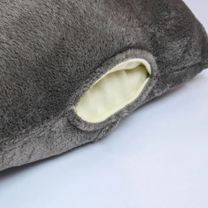 M Embroidery Flannel Hand Warmer Pillow Blanket (Grey)