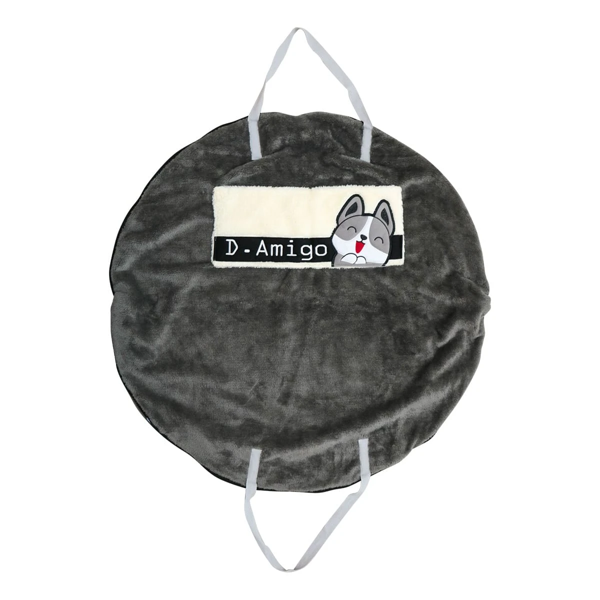 M Embroidery Pocket Semi Circle Shape Carry-on Bag with Plush Blanket (Grey)