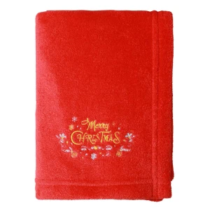 Merry Christmas Embroidery Flannel Baby Blanket (Red)
