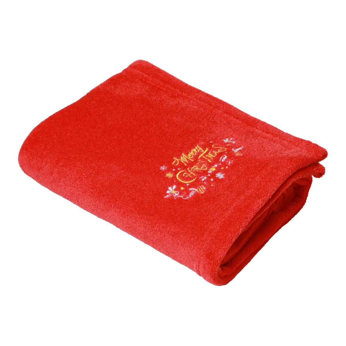 Merry Christmas Embroidery Flannel Baby Blanket (Red)