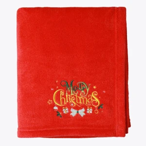 Merry Christmas Embroidery Flannel Blanket