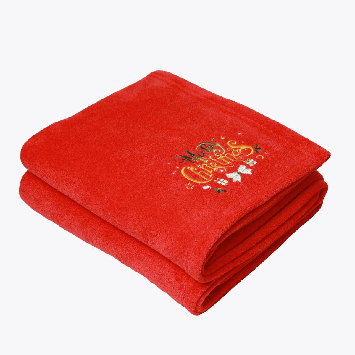 Merry Christmas Embroidery Flannel Blanket