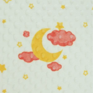 Moon Star and Cloud Printed Dimple Touch Velfleece Reversible Fleece Baby Blanket (Old Rose)