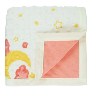 Moon Star and Cloud Printed Dimple Touch Velfleece Reversible Fleece Baby Blanket (Old Rose)