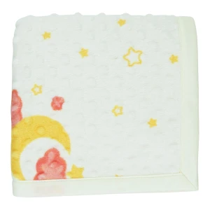 Moon Star and Cloud Printed Dimple Touch Velfleece Reversible Fleece Baby Blanket (Old Rose)