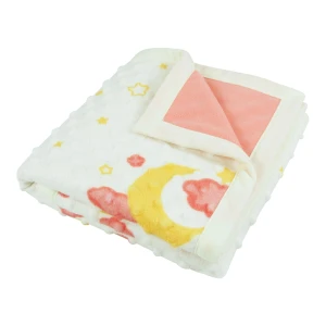 Moon Star and Cloud Printed Dimple Touch Velfleece Reversible Fleece Baby Blanket (Old Rose)