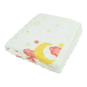 Moon Star and Cloud Printed Dimple Touch Velfleece Reversible Fleece Baby Blanket (Old Rose)