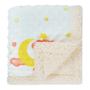 Moon Star and Cloud Printed Dimple Touch Velfleece Reversible Sherpa Baby Blanket (Old Rose)