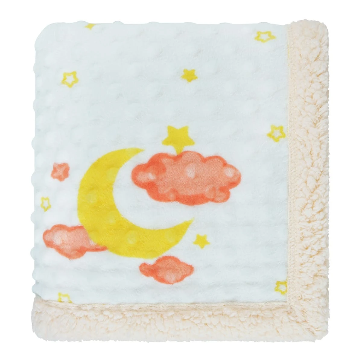 Moon Star and Cloud Printed Dimple Touch Velfleece Reversible Sherpa Baby Blanket (Old Rose)