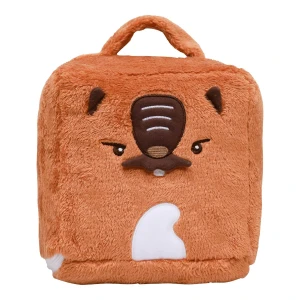 Muddy 3D Embroidery Cube Shape Plush Carry-on Blanket (Brown)