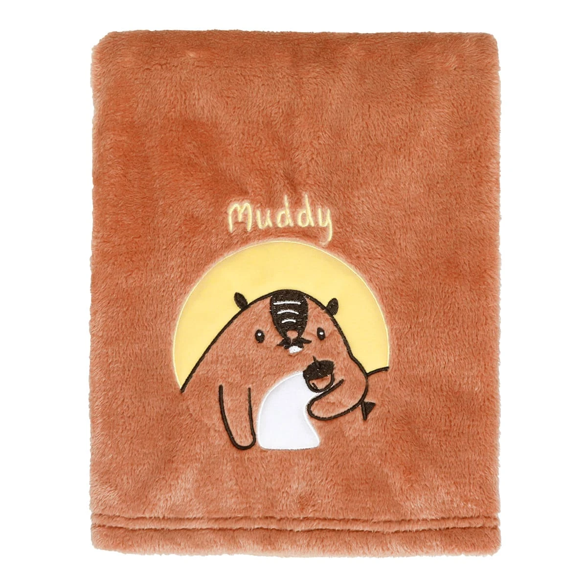 Muddy Embroidery Plush Baby Blanket (Brown)