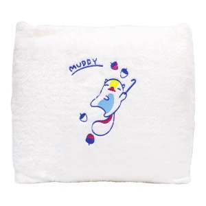 Muddy Embroidery Plush Pillow Blanket (White)