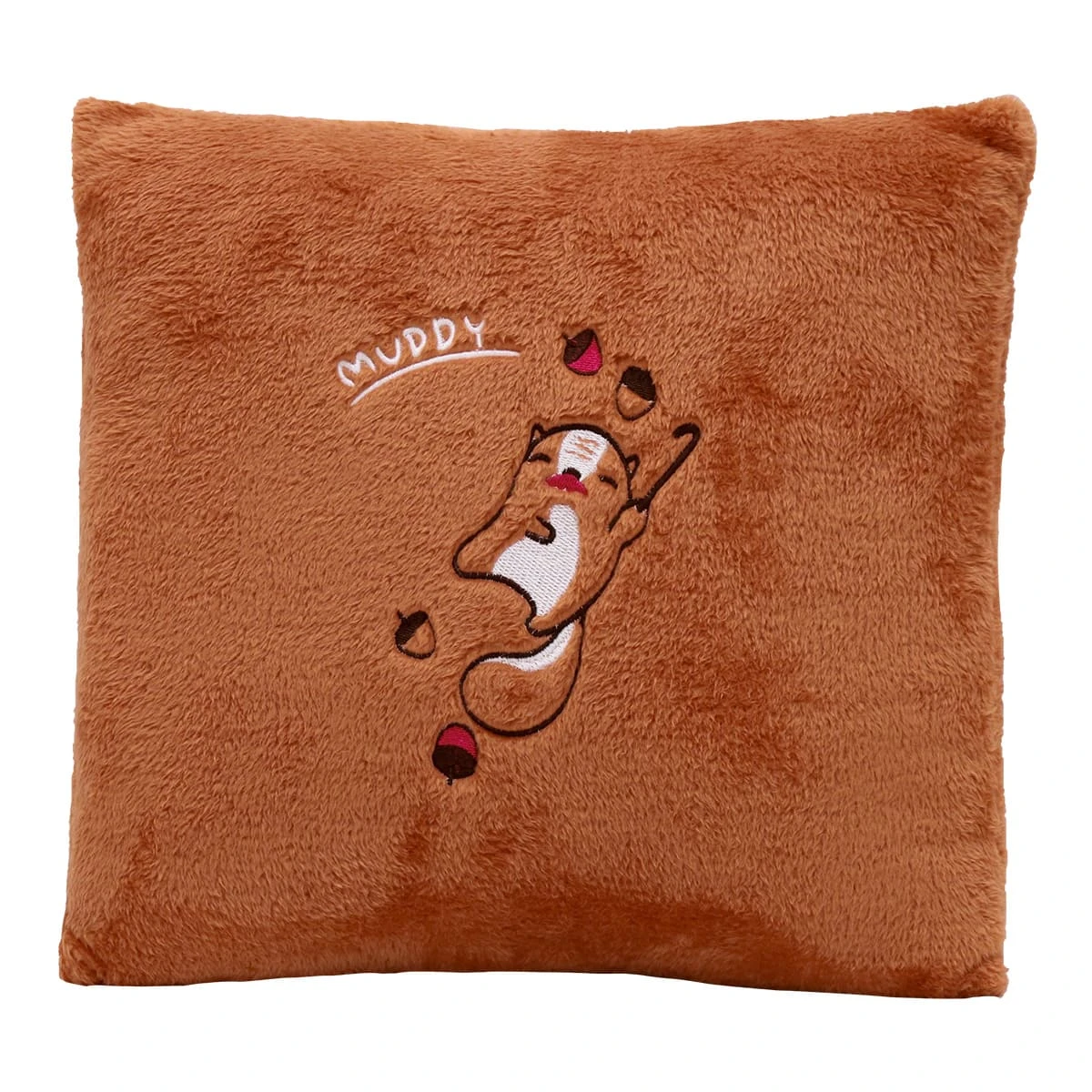 Muddy Embroidery Plush Pillow Blanket (Brown)