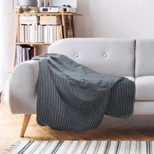 No-Dye Melange Fleece Throw | Single-Sided Brushed | Stripe I Grey Shade