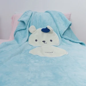 Pol 3D Embroidery Face Shape Flannel Pillow Blanket (White,Blue)