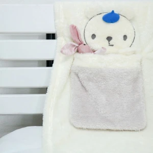 Pol 3D Embroidery Portable Plush Blanket (White)