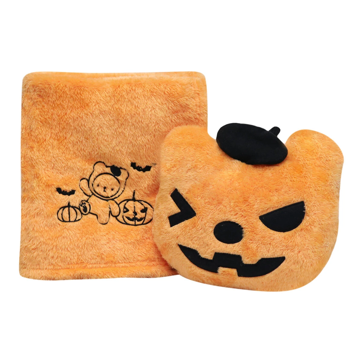 Pol V2 (Halloween Collection) 3D Embroidery Plush Pillow Blanket (Orange)