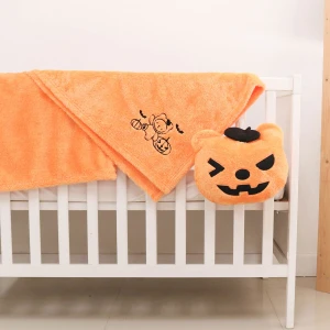 Pol V2 (Halloween Collection) 3D Embroidery Plush Pillow Blanket (Orange)