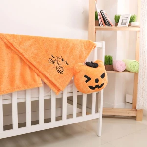 Pol V2 (Halloween Collection) 3D Embroidery Plush Pillow Blanket (Orange)