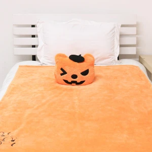 Pol V2 (Halloween Collection) 3D Embroidery Plush Pillow Blanket (Orange)