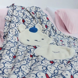 Pol V2 Face Shape Pillow Blanket with Printed Flannel Blanket (Blue)