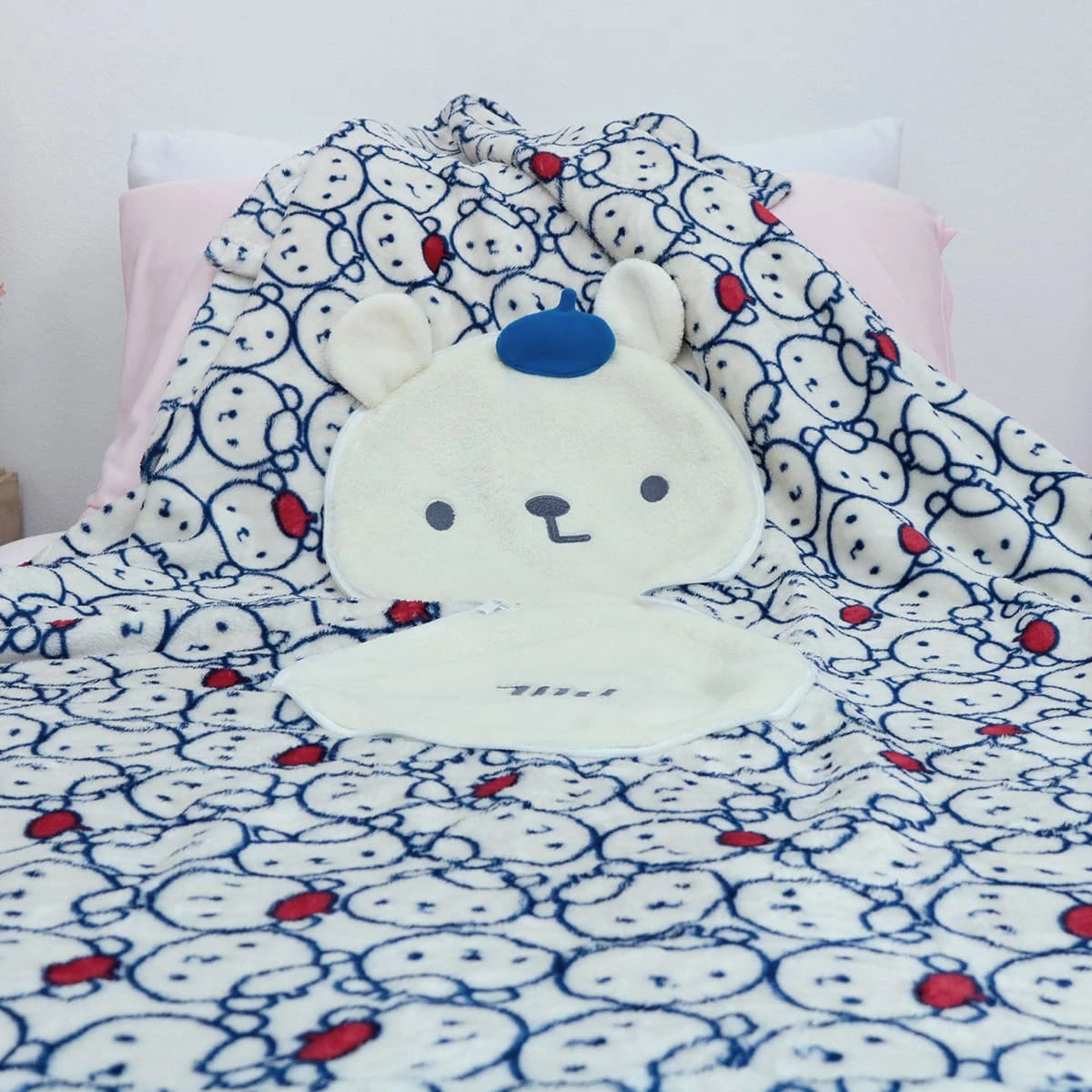 Pol V2 Face Shape Pillow Blanket with Printed Flannel Blanket (Blue)