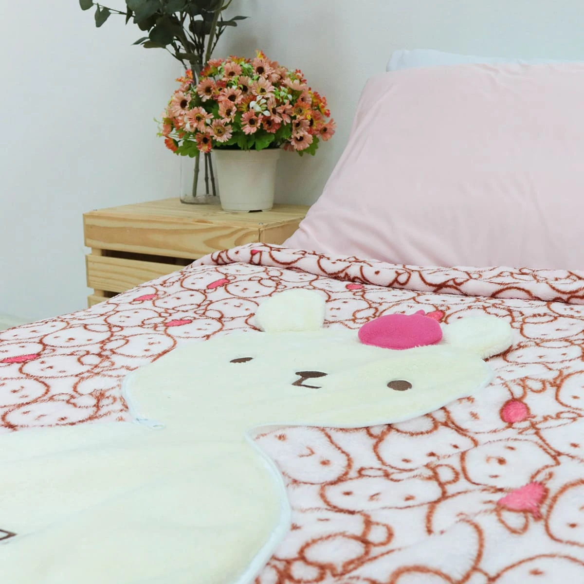 Pol V2 Face Shape Pillow Blanket with Printed Flannel Blanket (Pink)