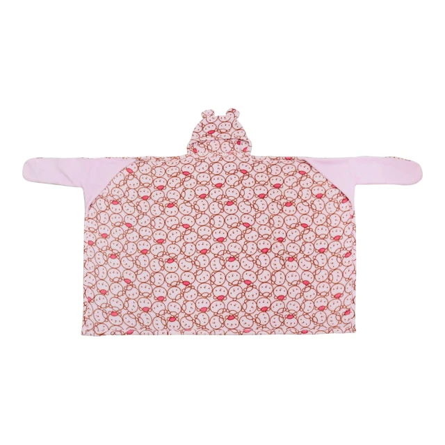 Pol V2 Printed Flannel Hooded Baby Blanket with Sleeves (Pink)