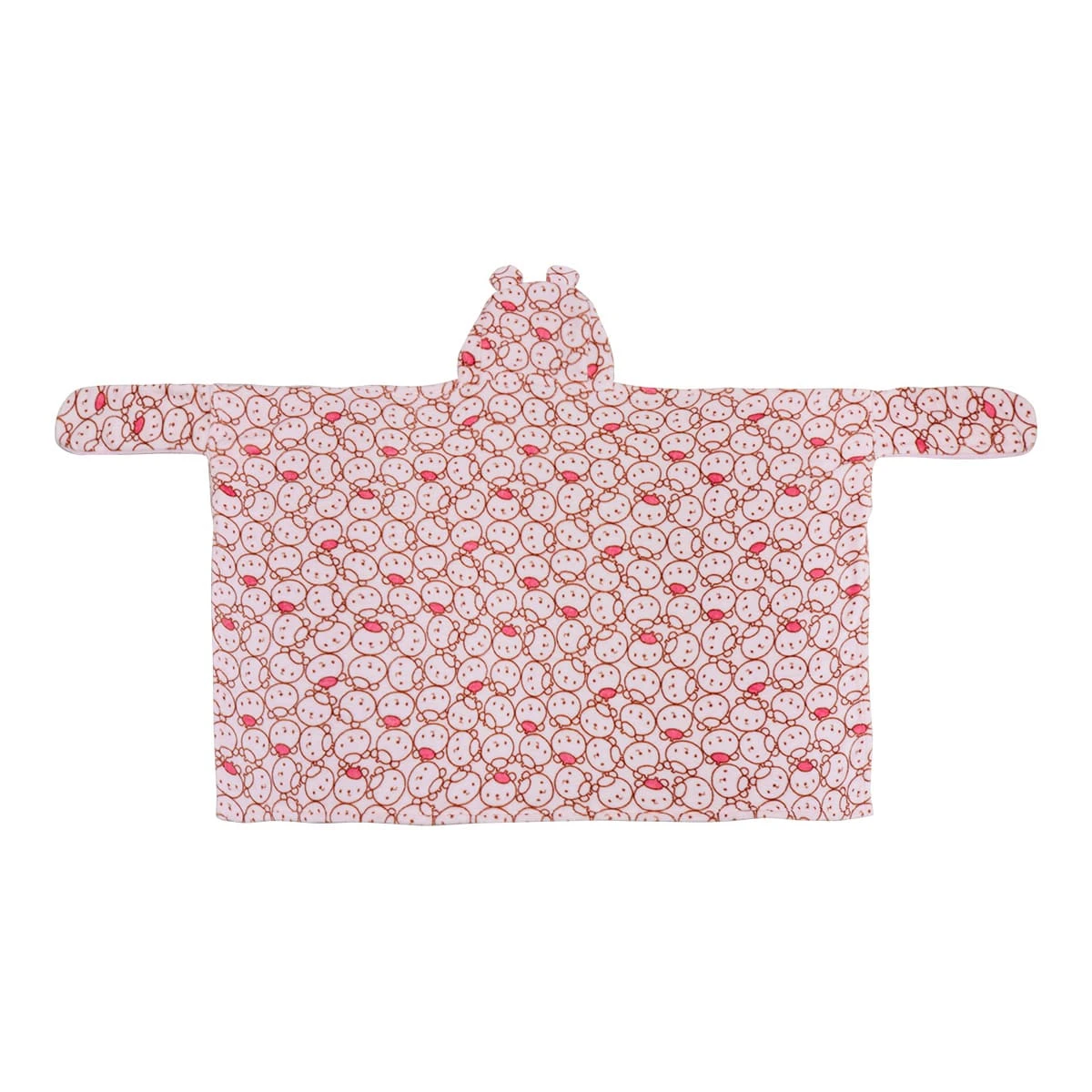 Pol V2 Printed Flannel Hooded Baby Blanket with Sleeves (Pink)