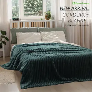 Premium Soft Warm Fluffy Corduroy Blanket (Jumbo Cord) - Dark Green