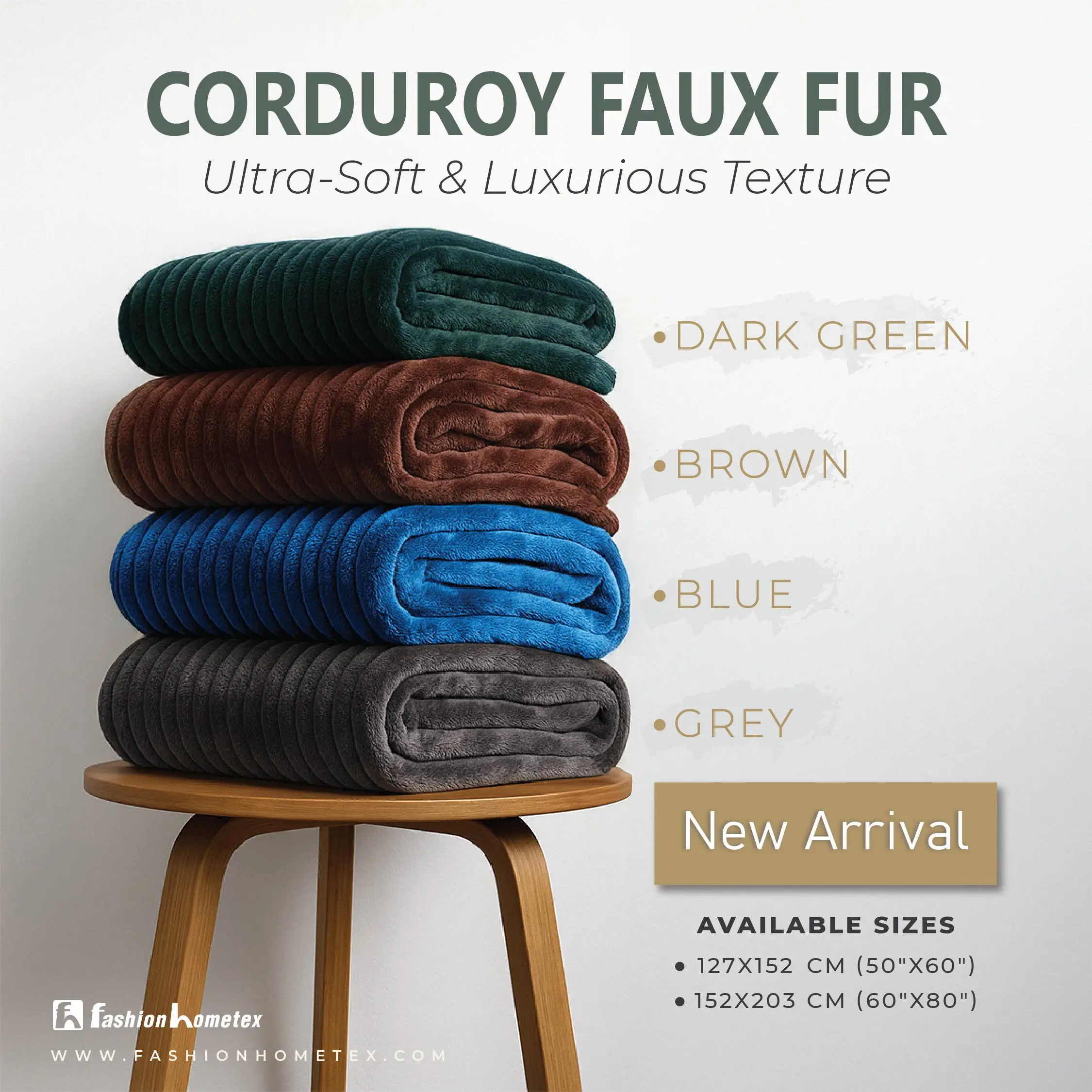 Premium Soft Warm Fluffy Corduroy Throw (Jumbo Cord) - Dark Green
