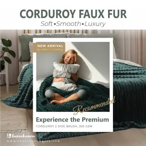 Premium Thick Blanket | Corduroy Throw Jumbo Cord | Dark Green