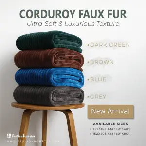 Premium Thick Blanket | Corduroy Throw Jumbo Cord | Dark Green