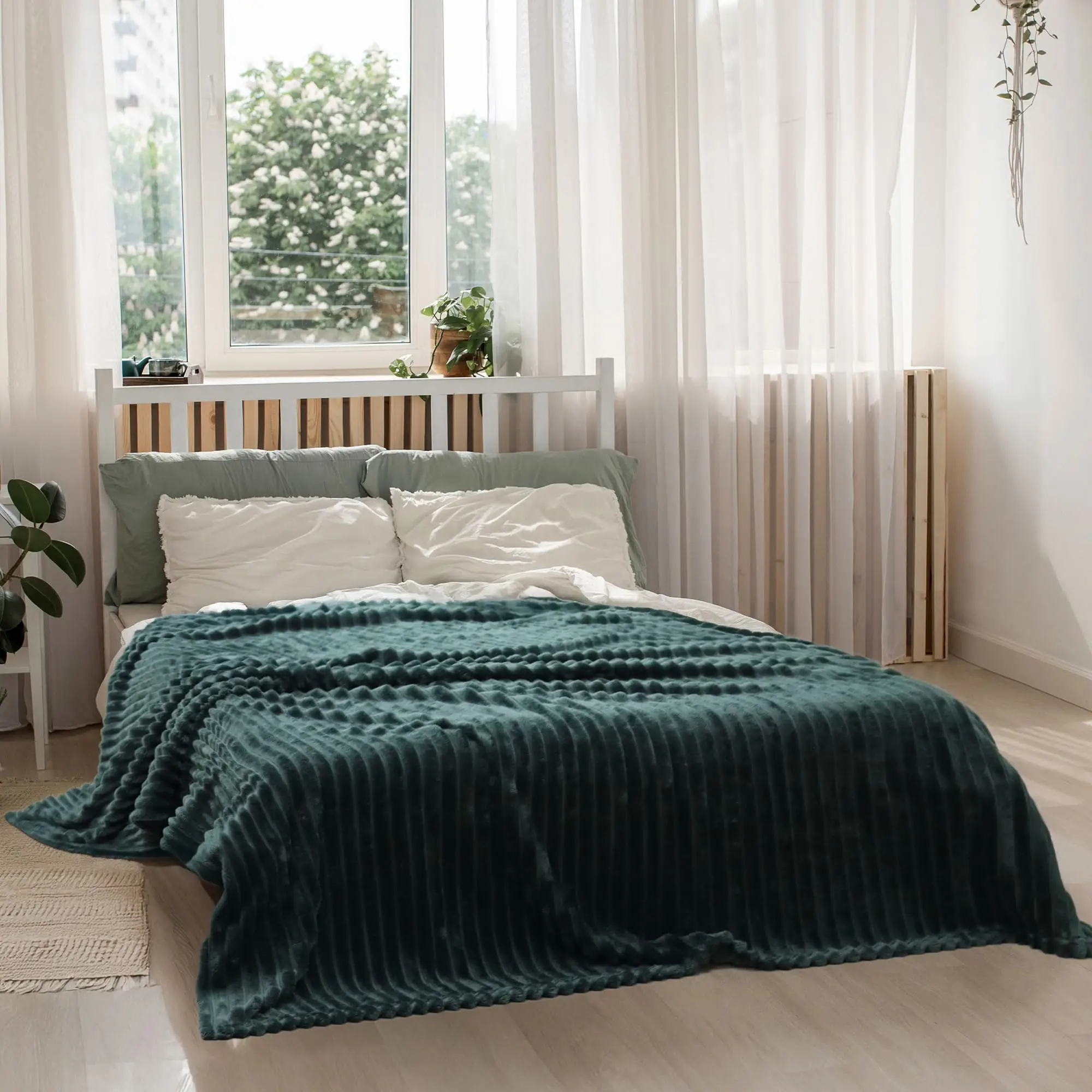 Premium Thick Blanket | Corduroy Throw Jumbo Cord | Dark Green