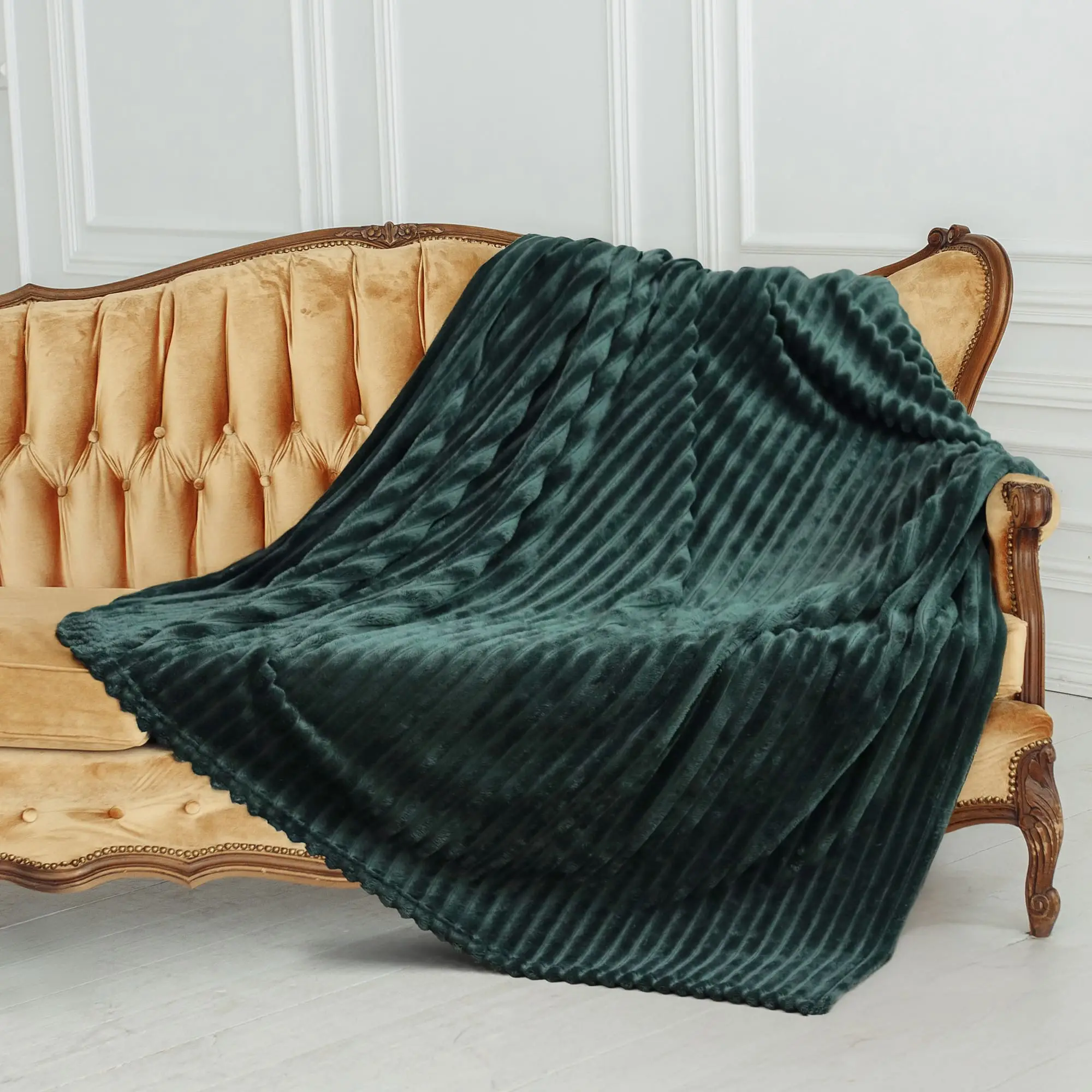 Premium Thick Blanket | Corduroy Throw Jumbo Cord | Dark Green