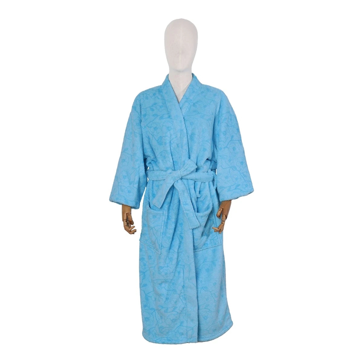 Printed Jacquard Flannel Bathrobe - Waffle Textured (Blue Flower)