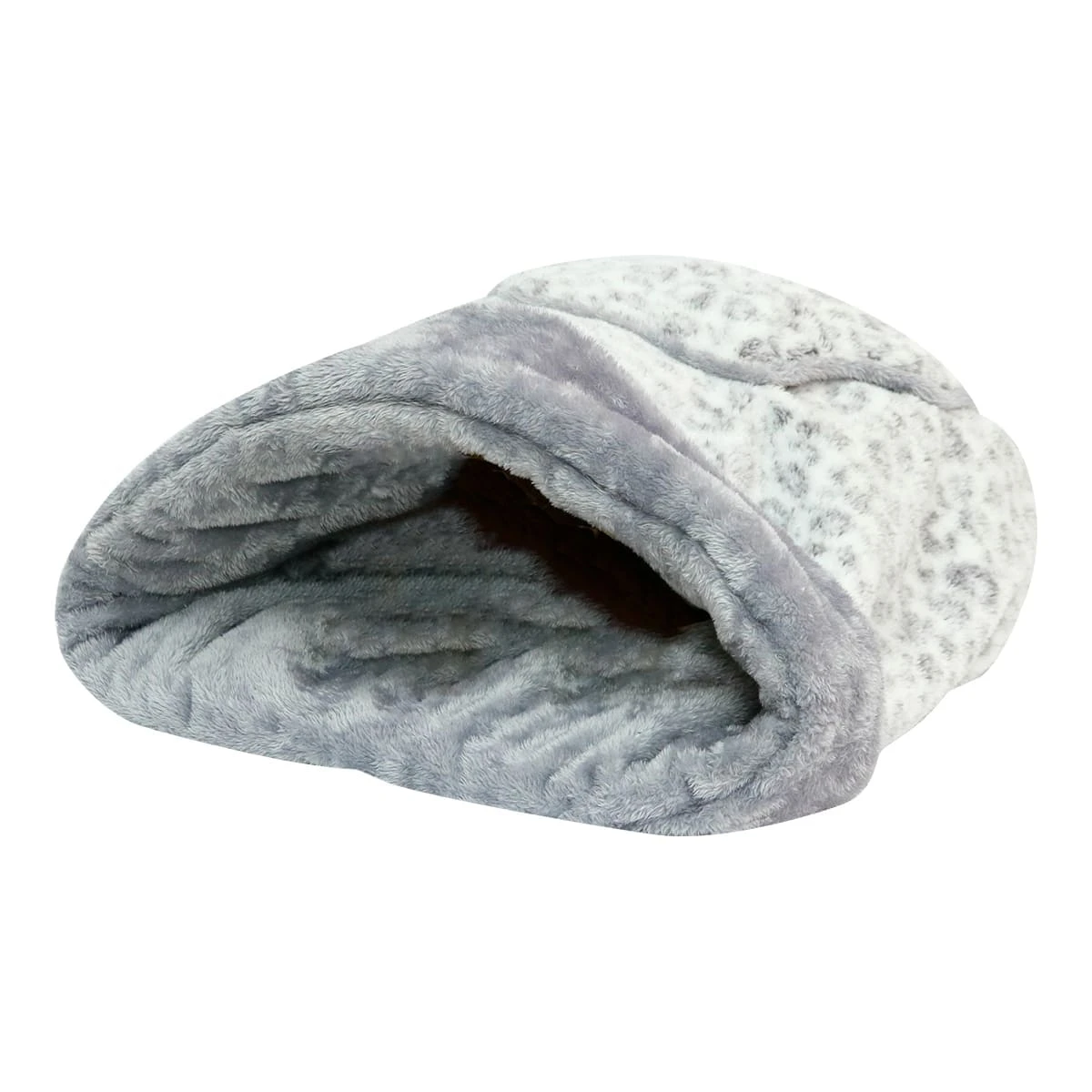 Printed Plush Pet Sleeping Bag (Grey Leopard)