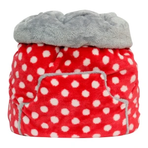 Printed Plush Pet Sleeping Bag (Red Whit Dot)