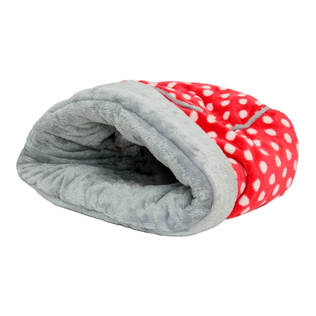 Printed Plush Pet Sleeping Bag (Red Whit Dot)