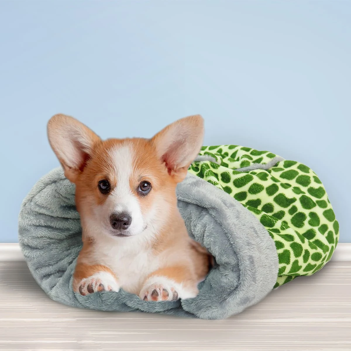 Printed Plush Pet Sleeping Bag (Green Turtle)