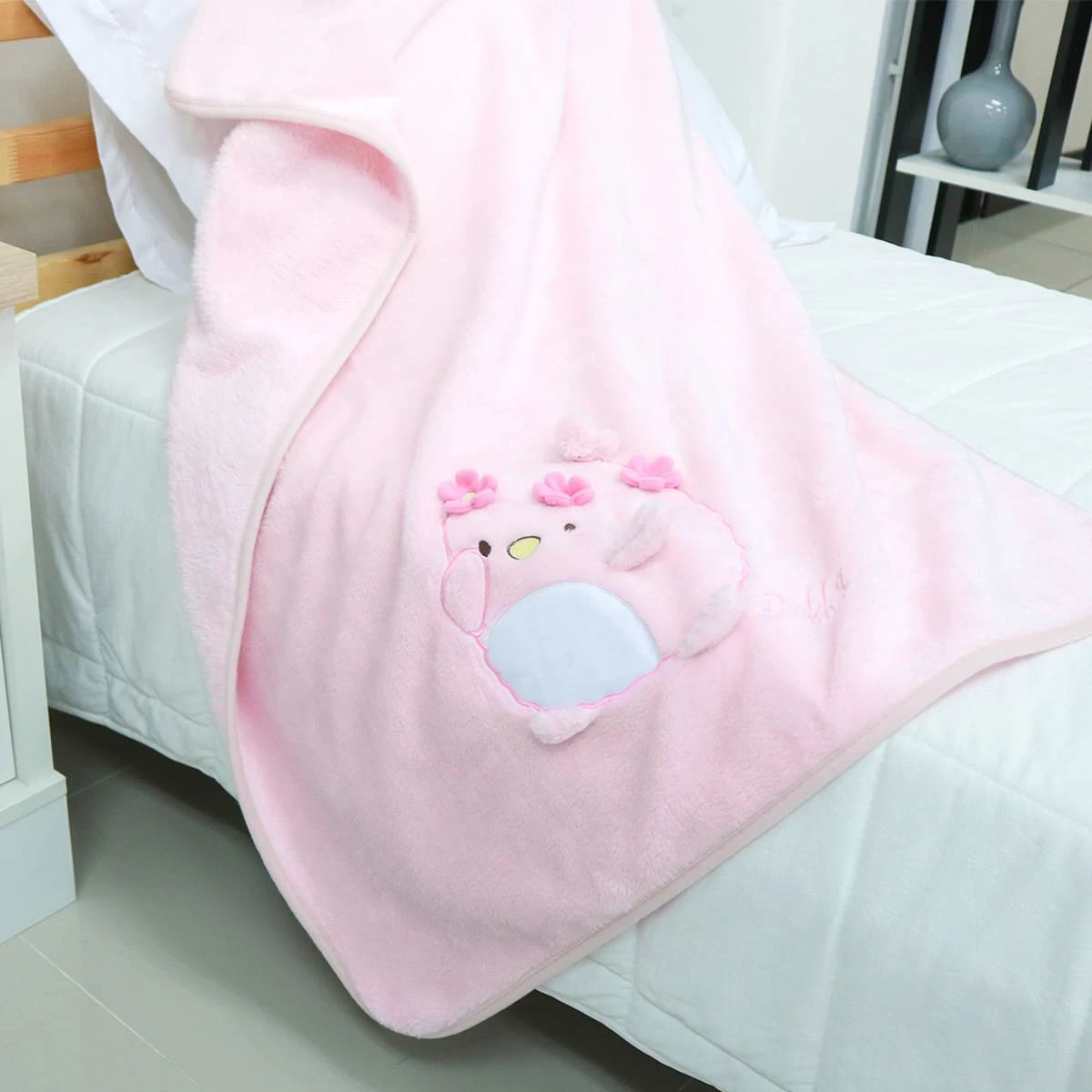 Puffy 3D Embroidery Recycled Plush Baby Blanket (Pink)