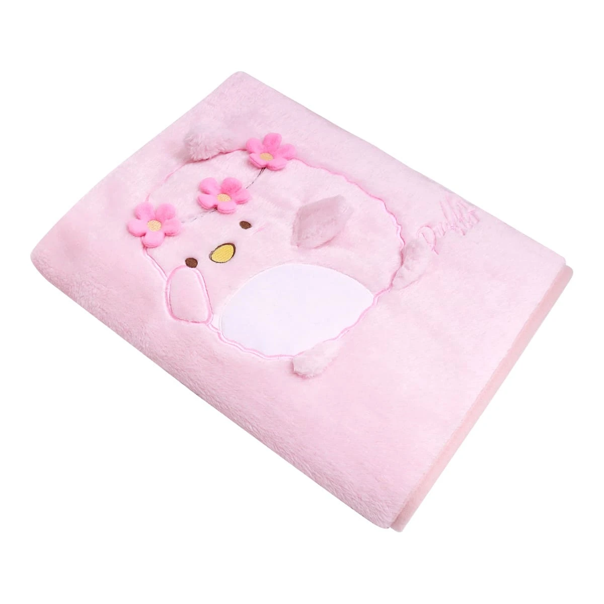 Puffy 3D Embroidery Recycled Plush Baby Blanket (Pink)