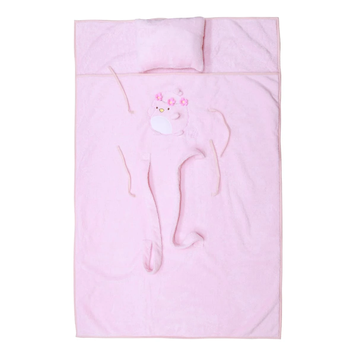 Puffy 3D Embroidery Recycled Plush Outdoor Blanket with Pillow (Pink)