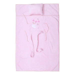 Puffy 3D Embroidery Recycled Plush Outdoor Blanket with Pillow (Pink)