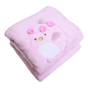 Puffy 3D Embroidery Recycled Plush Outdoor Blanket with Pillow (Pink)